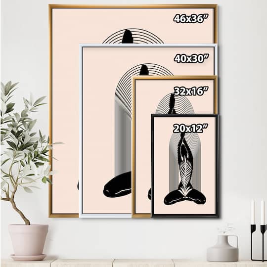 Designart - Empowered Cosmic Women Geometric Goddess Series Black And White II - Modern Canvas Wall Art Print in Black Frame